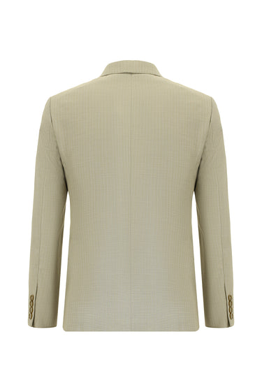  Açık Vizon Super Slim Fit Ekstra Dar Kesim Çizgili Kruvaze Takım Elbise