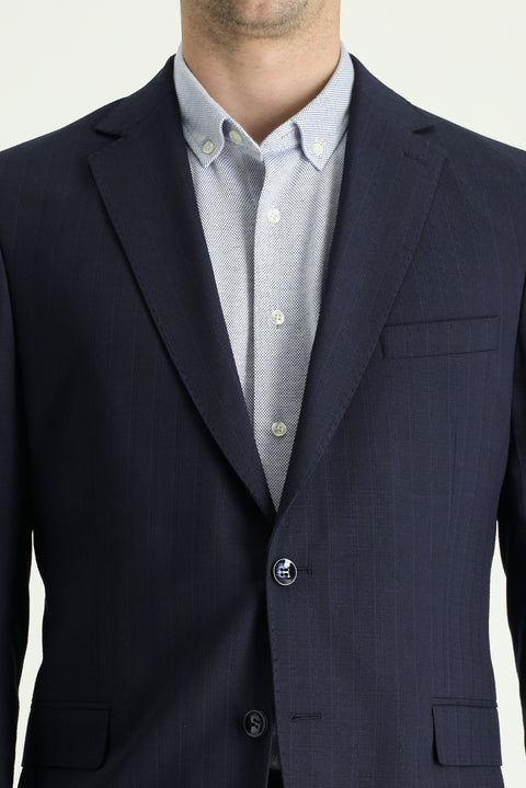 Dark Navy 8-Drop Muscle Fit Long Athletic Cut Striped Suit