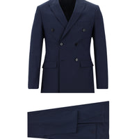 Orta Lacivert Super Slim Fit Ekstra Dar Kesim Fit Kruvaze Çizgili Takım Elbise