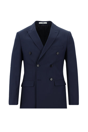  Orta Lacivert Super Slim Fit Ekstra Dar Kesim Kruvaze Çizgili Takım Elbise