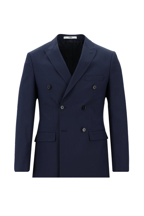 Orta Lacivert 7 Drop Super Slim Fit Eksra Dar Kesim Kruvaze Çizgili Takım Elbise