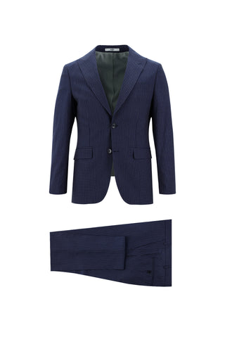  Koyu Lacivert 7 Drop Super Slim Fit Eksra Dar Kesim Çizgili Takım Elbise