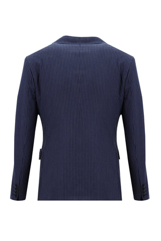  Koyu Lacivert 7 Drop Super Slim Fit Eksra Dar Kesim Çizgili Takım Elbise