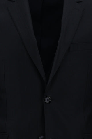  Koyu Lacivert Slim Fit Dar Kesim Klasik Çizgili Takım Elbise