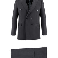 Koyu Füme Slim Fit Dar Kesim Kruvaze Çizgili Takım Elbise