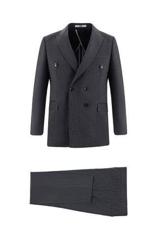  Koyu Füme 7 Drop Slim Fit Dar Kesim Kruvaze Çizgili Tak?m Elbise-Ki??l?