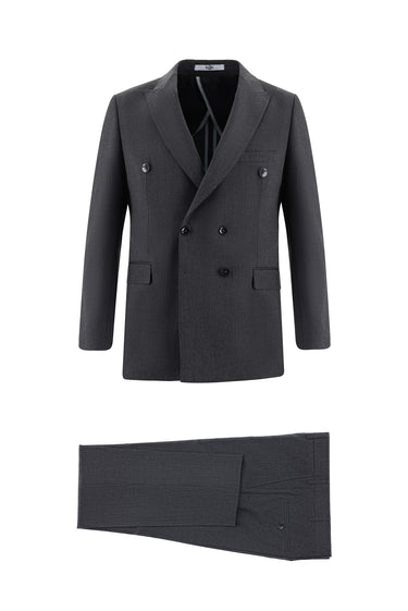 Koyu Füme Slim Fit Dar Kesim Kruvaze Çizgili Takım Elbise