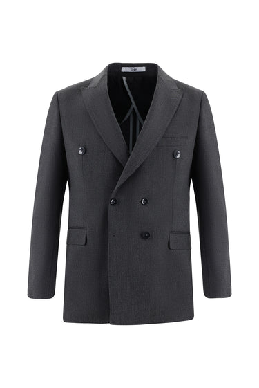 Koyu Füme Slim Fit Dar Kesim Kruvaze Çizgili Takım Elbise