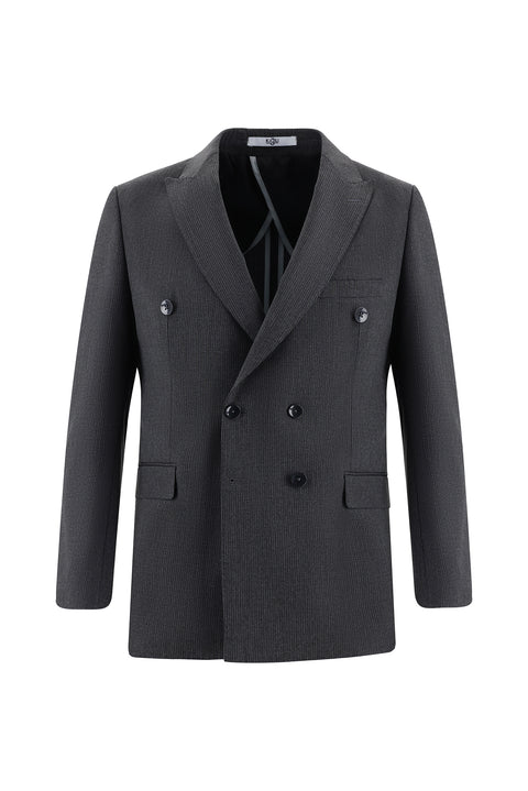 Koyu Füme 6 Drop Regular Fit Standart Kesim Kruvaze Çizgili Takım Elbise