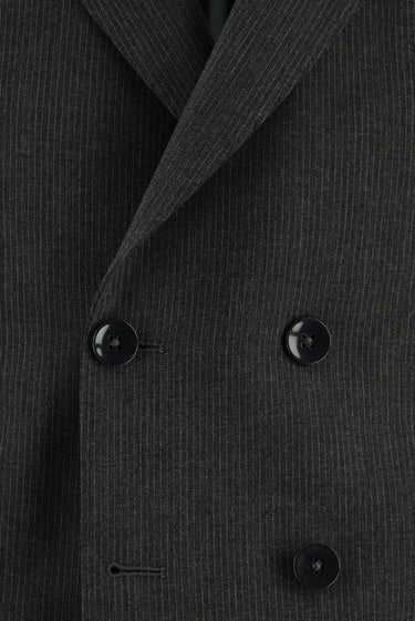 Koyu Füme Slim Fit Dar Kesim Kruvaze Çizgili Takım Elbise