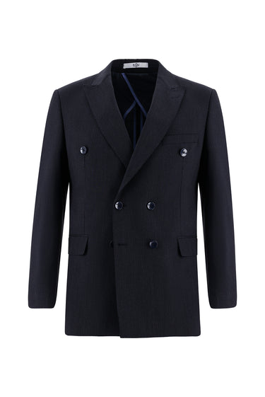  Koyu Lacivert Slim Fit Dar Kesim Kruvaze Çizgili Takım Elbise