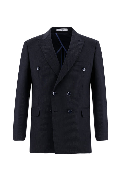 Dark Navy 6 Drop Regular Fit Standard Cut Double-Breasted Striped Suit