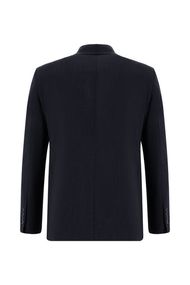  Koyu Lacivert Slim Fit Dar Kesim Kruvaze Çizgili Takım Elbise