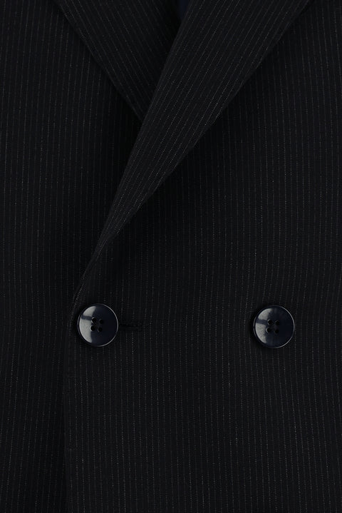 Dark Navy 7 Drop Slim Fit Double-Breasted Striped Suit