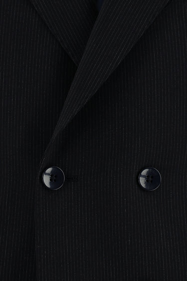 Koyu Lacivert 7 Drop Slim Fit Dar Kesim Kruvaze Çizgili Takım Elbise