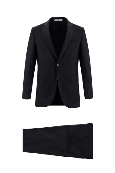 Siyah Regular Fit Klasik Çizgili Takım Elbise