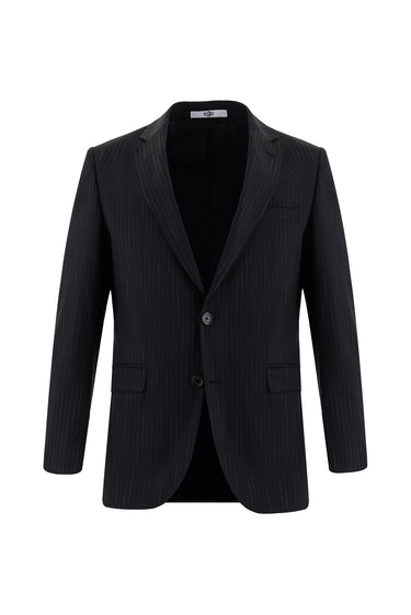 Siyah Regular Fit Klasik Çizgili Takım Elbise
