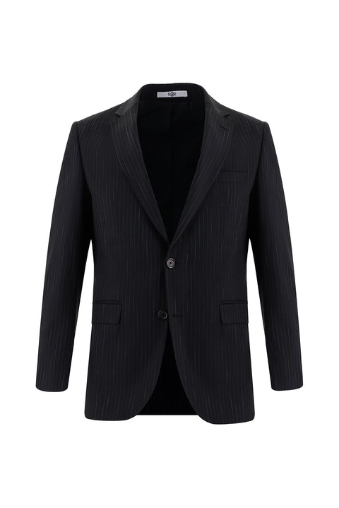 Siyah 7 Drop Slim Fit Dar Kesim Çizgili Takım Elbise