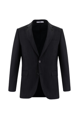  Siyah 7 Drop Slim Fit Dar Kesim Çizgili Takım Elbise