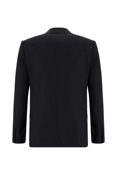 Siyah Slim Fit Dar Kesim Klasik Çizgili Takım Elbise