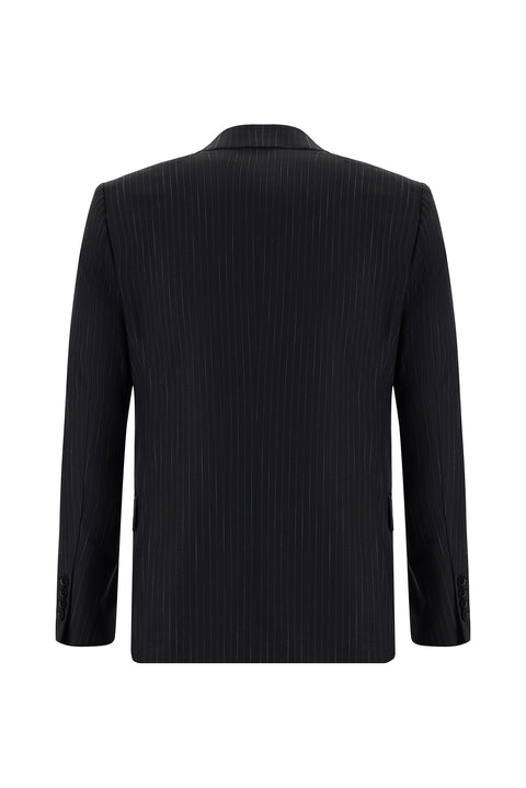 Siyah 7 Drop Slim Fit Dar Kesim Çizgili Takım Elbise