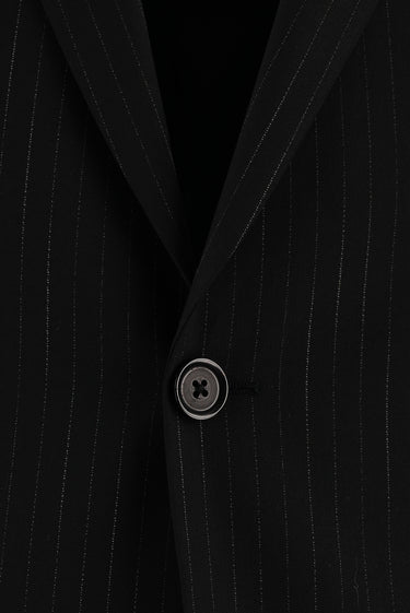 Siyah Slim Fit Dar Kesim Klasik Çizgili Takım Elbise