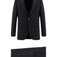 Koyu Füme Slim Fit Dar Kesim Klasik Çizgili Takım Elbise