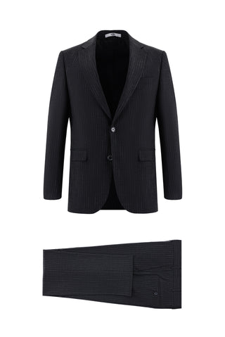  Koyu Füme 7 Drop Slim Fit Dar Kesim Çizgili Takım Elbise
