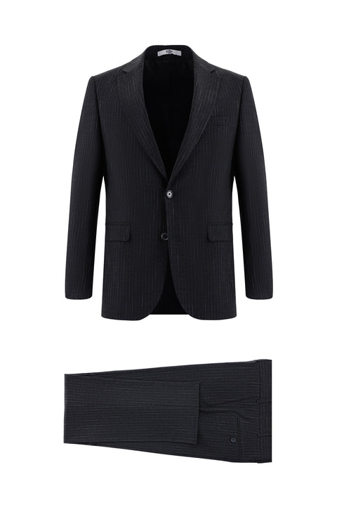 Koyu Füme 7 Drop Slim Fit Dar Kesim Çizgili Takım Elbise