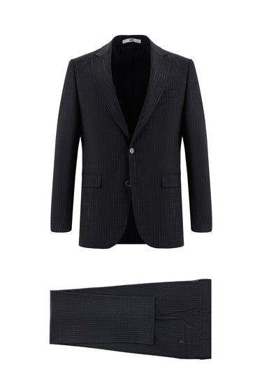 Koyu Füme Regular Fit Klasik Çizgili Takım Elbise