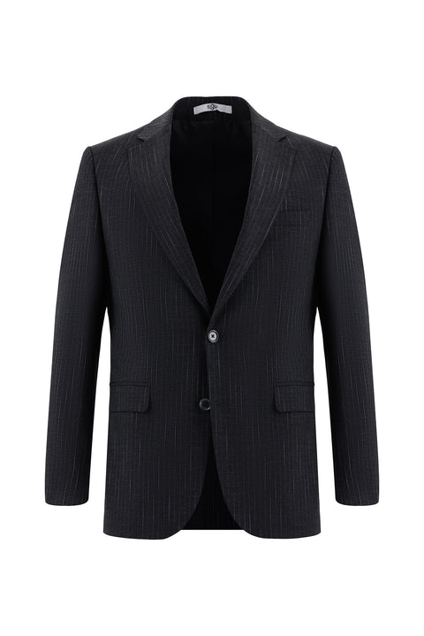 Koyu Füme 7 Drop Slim Fit Dar Kesim Çizgili Takım Elbise