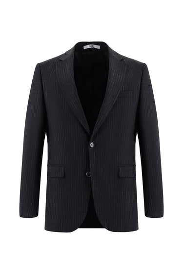 Koyu Füme Slim Fit Dar Kesim Klasik Çizgili Takım Elbise