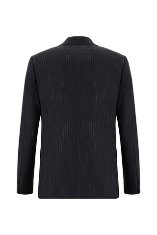  Koyu Füme 7 Drop Slim Fit Dar Kesim Çizgili Takım Elbise