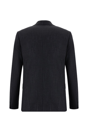  Koyu Füme Slim Fit Dar Kesim Klasik Çizgili Takım Elbise