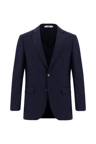  Koyu Lacivert 6 Drop Regular Fit Standart Kesim Çizgili Takım Elbise