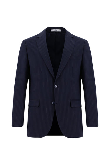 Koyu Lacivert Slim Fit Dar Kesim Klasik Çizgili Takım Elbise