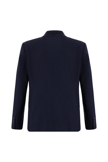 Koyu Lacivert Slim Fit Dar Kesim Klasik Çizgili Takım Elbise