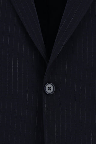  Koyu Lacivert 7 Drop Slim Fit Dar Kesim Çizgili Takım Elbise