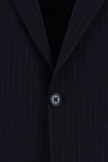 Koyu Lacivert Slim Fit Dar Kesim Klasik Çizgili Takım Elbise