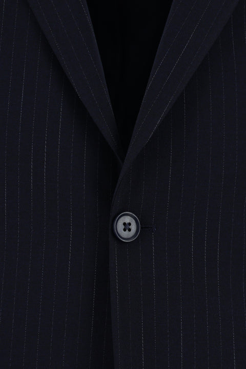 Koyu Lacivert 7 Drop Slim Fit Dar Kesim Çizgili Takım Elbise