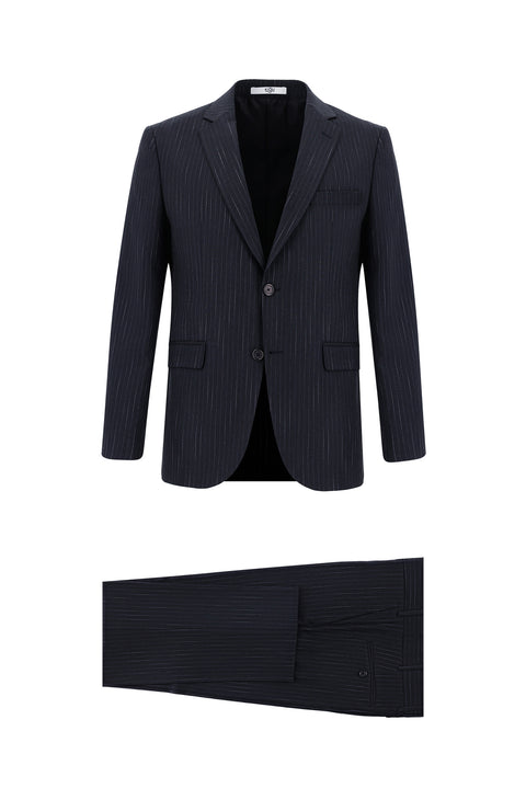 Koyu Antrasit 7 Drop Slim Fit Dar Kesim Çizgili Takım Elbise