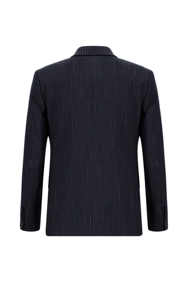 Koyu Antrasit Slim Fit Dar Kesim Klasik Çizgili Takım Elbise