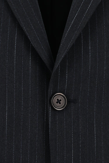 Koyu Antrasit Slim Fit Dar Kesim Klasik Çizgili Takım Elbise