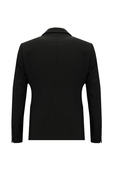  Siyah Slim Fit Dar Kesim Klasik Çizgili Takım Elbise