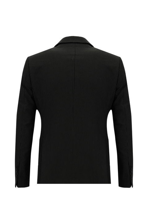 Siyah 7 Drop Slim Fit Dar Kesim Çizgili Takım Elbise