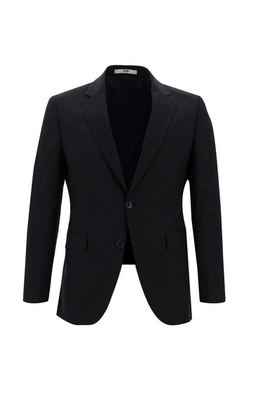 Koyu Lacivert Slim Fit Dar Kesim Klasik Çizgili Takım Elbise