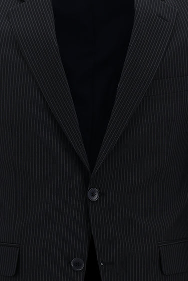 Koyu Lacivert Slim Fit Dar Kesim Klasik Çizgili Takım Elbise