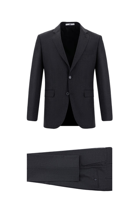 Orta Antrasit 7 Drop Slim Fit Dar Kesim Çizgili Takım Elbise