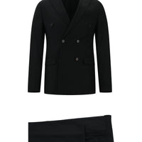 Koyu Antrasit Super Slim Fit Ekstra Dar Kesim Fit Kruvaze Çizgili Takım Elbise