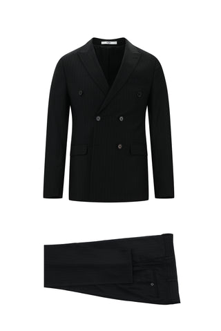  Koyu Antrasit 7 Drop Super Slim Fit Eksra Dar Kesim Fit Kruvaze Çizgili Takım Elbise